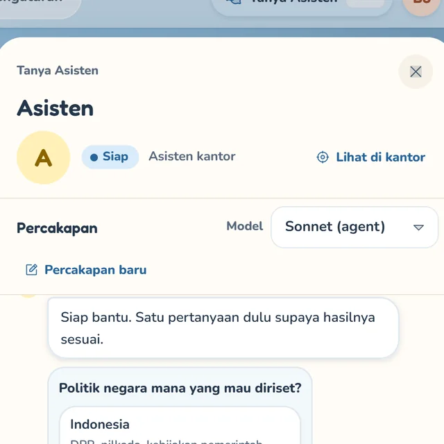 Panel chat Asisten di dashboard