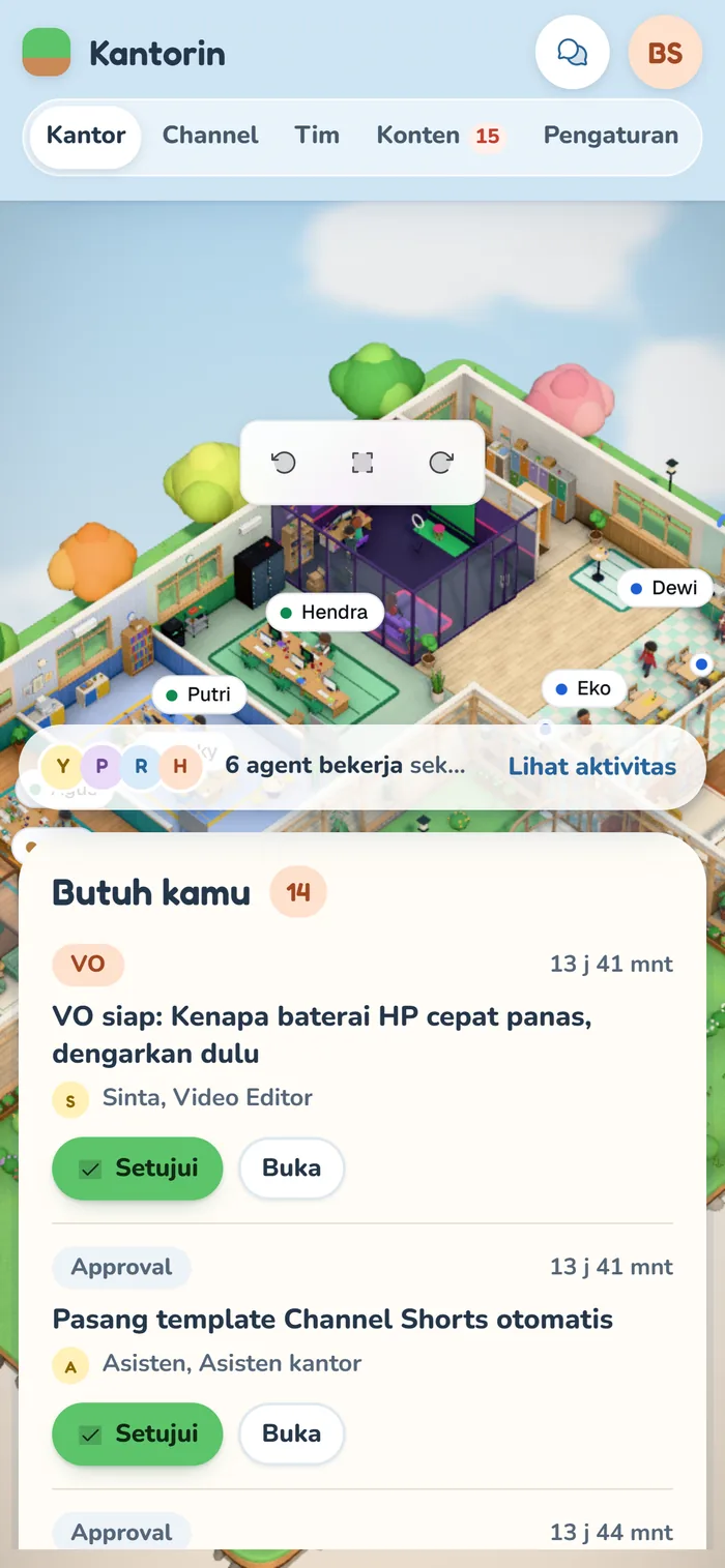 Dashboard Kantorin di layar HP